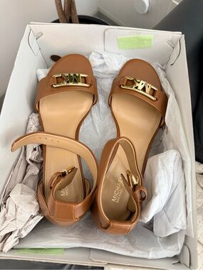 Michael Kors Camila Flex Mid Sandals Tan Brown Gold